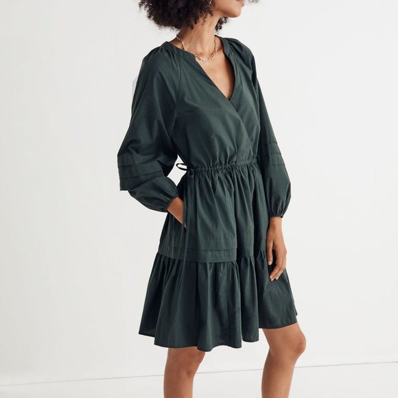MADEWELL CRINKLE POPLIN FOREST GREEN MINI DRESS BOHO EARTHY NWOT $128 XS/S - Picture 2 of 12